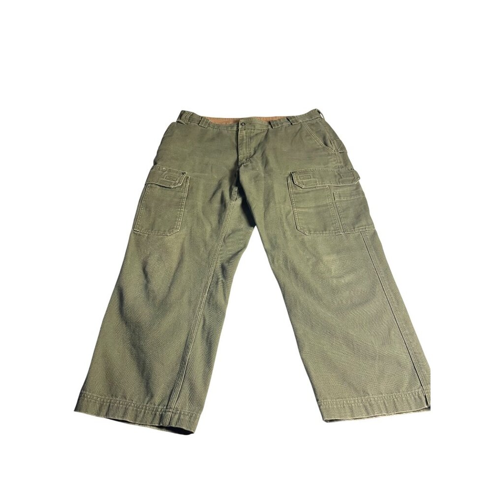 Duluth Trading Co Mens Fire Hose Work Cargo Pants 40x30 Green Durable Cotton